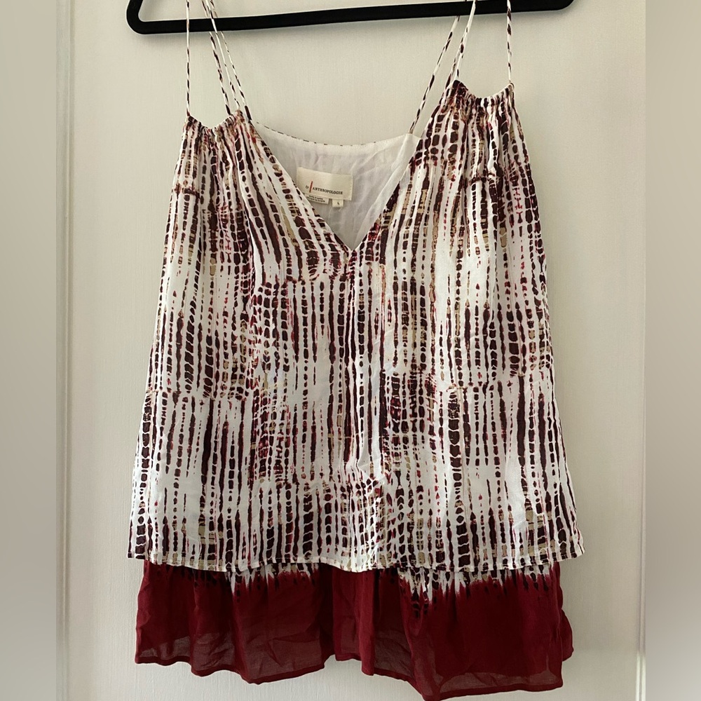 NWT‎ Anthropologie Olivia Cami Top White Red Layered Spaghetti Strap Boho Sz L - Picture 2 of 10
